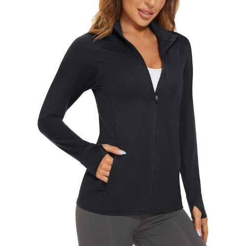 MAGCOMSEN Women's UPF 50+ Lightweight Athletic Jacket Sun Protection Full Zip Long Sleeve Shirts Hiking Outdoor Pockets